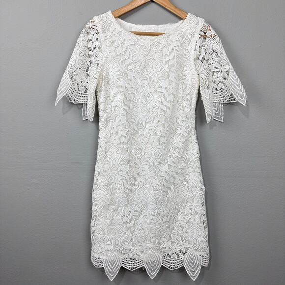 Anthropologie Charleston Lace Mini Dress Sz 0 White Rehearsal Wedding Engagement - Picture 2 of 11